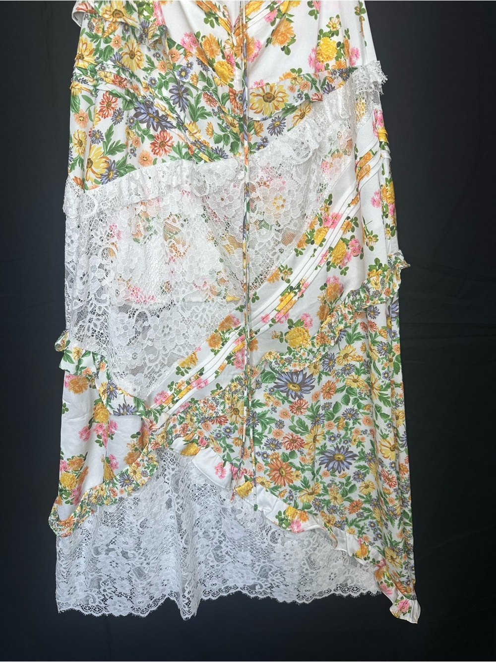 For Love & Lemons Rosalyn Marigold Floral Lace Patchwork Maxi Dress Medium - Picture 6 of 11
